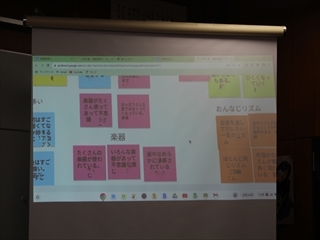 付箋を整理しグループの意見を発表する様子