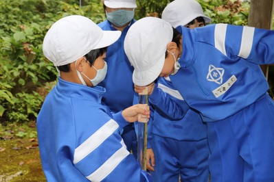 透視度で、水の透明度を調べています。