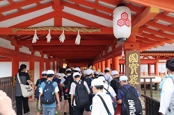 厳島神社を見学する児童の写真