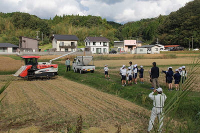 もみを軽トラに移し替えます