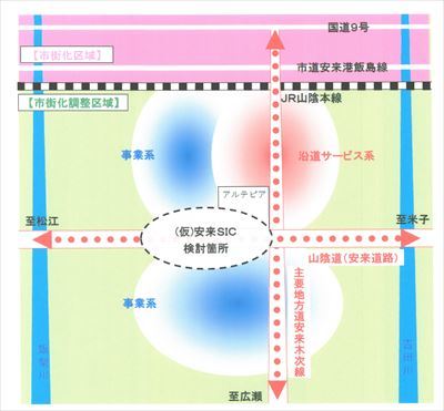 切川バイパス周辺の構想図