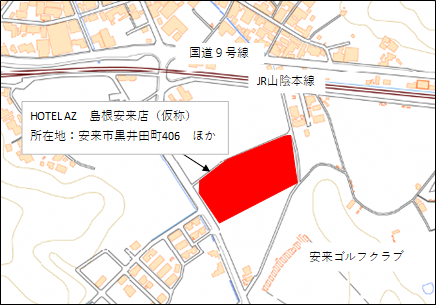 ホテルの位置を表す地図です。安来ゴルフクラブのそばに開業される予定です。
