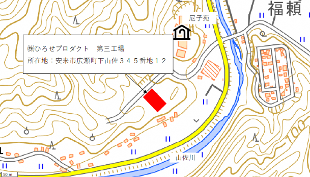 第三工場の位置を表す地図です。第一工場と第二工場のそばに建築される予定です。